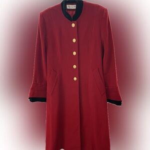 Vintage Christian Dior Red Lambs Wool Coat | Black Velvet Trim | Gold Buttons ✨